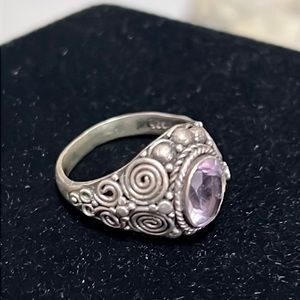 Lovely Size 7 Sterling Ring With Light Amethyst Color Setting